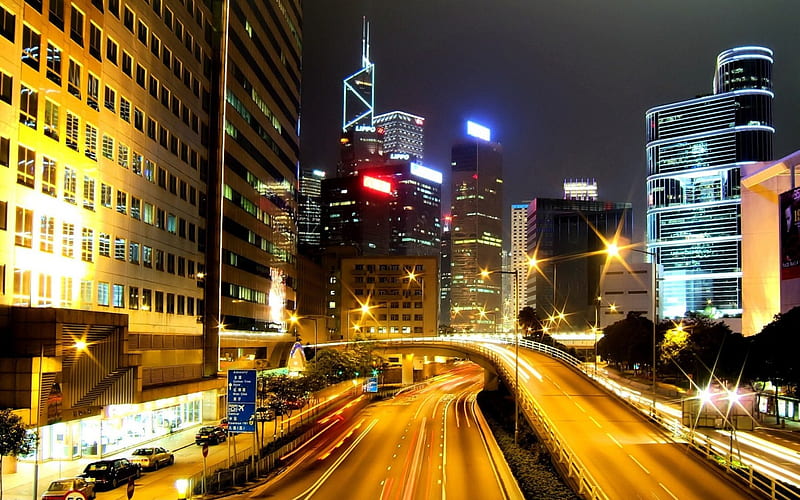 Beautiful City Lights of Hong Kong, cityscapes, nature, evening, lights, HD wallpaper