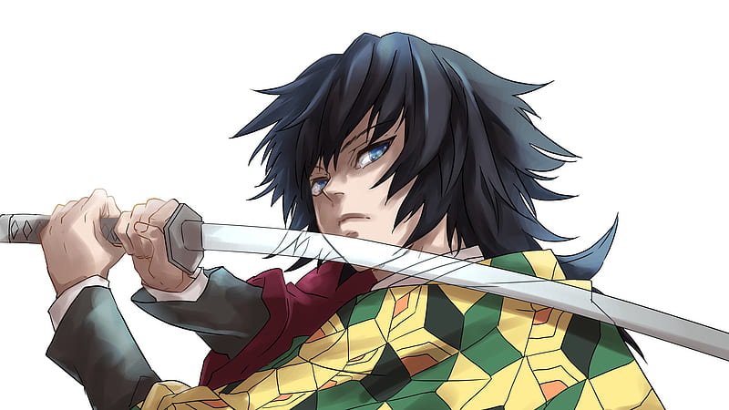 Demon Slayer Giyuu Tomioka With Black Hair Having Sword With White Background Anime, HD wallpaper