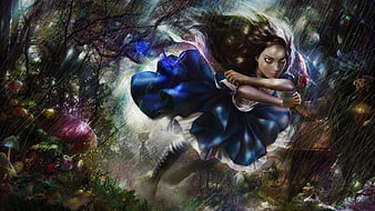 Alice, games, video games, clouds, knife, fantasy, cogs, female