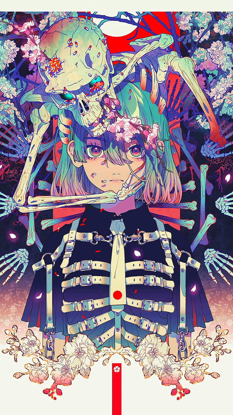 Skeleton Girl, akiakane, anime, colorful, HD phone wallpaper | Peakpx