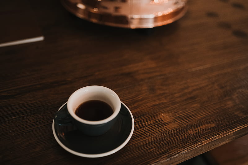 coffee, espresso, cup, plate, table, HD wallpaper