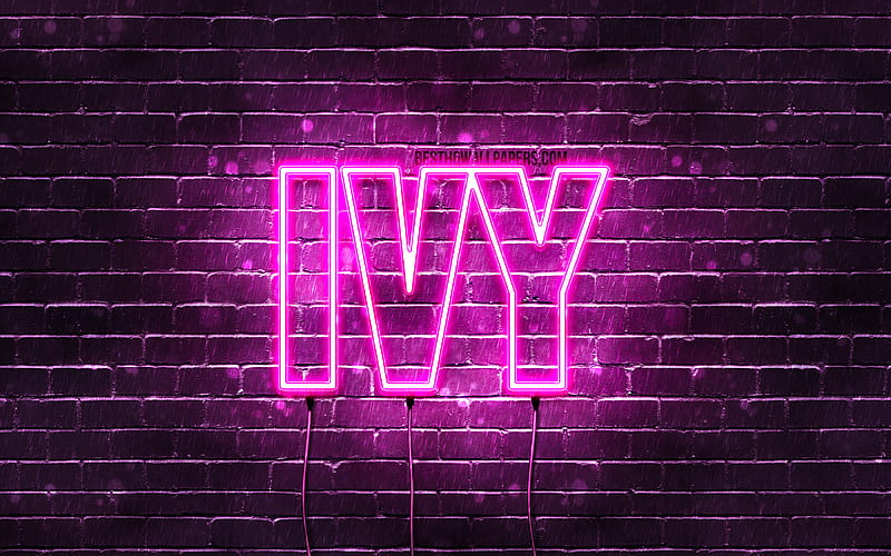 Ivy with names, female names, Ivy name, purple neon lights, horizontal text, with Ivy name, HD wallpaper