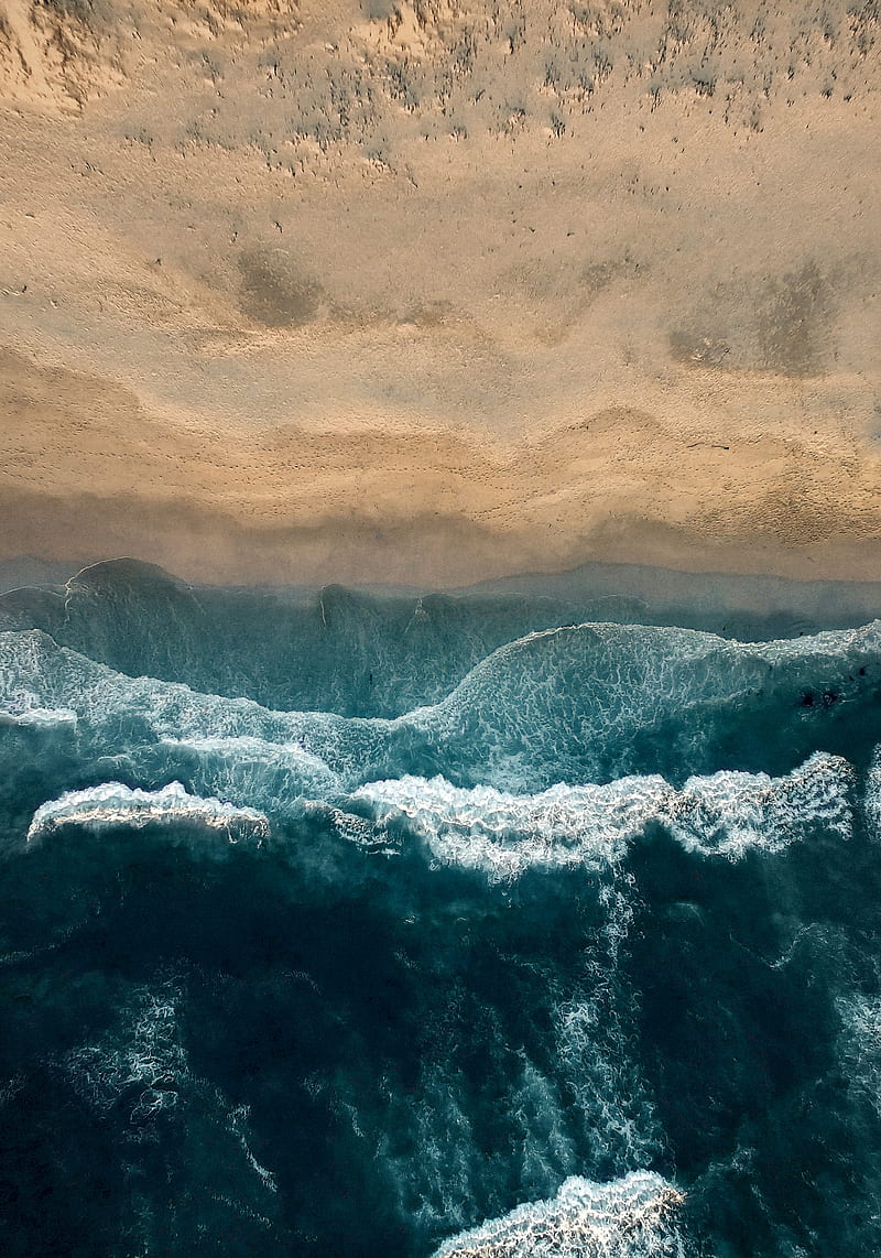ocean, aerial view, surf, coast, water, waves, foam, HD phone wallpaper