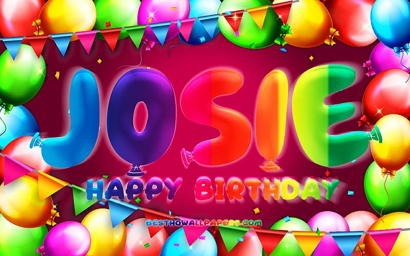 Happy Birtay Josie colorful balloon frame, Josie name, purple background, Josie Happy Birtay, Josie Birtay, popular american female names, Birtay concept, Josie, HD wallpaper