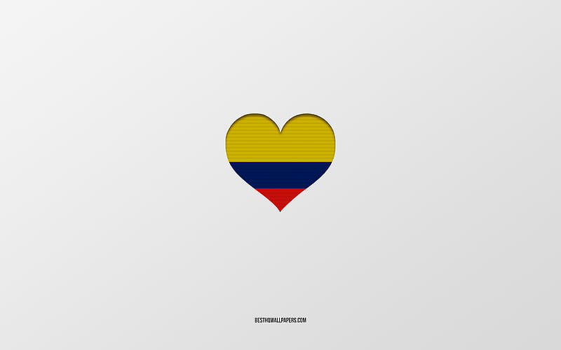 I Love Colombia, South America countries, Colombia, gray background, Colombia flag heart, favorite country, Love Colombia, HD wallpaper
