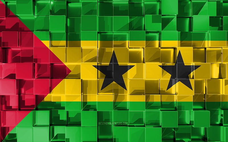 Flag of Sao Tome and Principe, 3d flag, 3d cubes texture, Flags of African countries, 3d art, Sao Tome and Principe, Africa, 3d texture, HD wallpaper