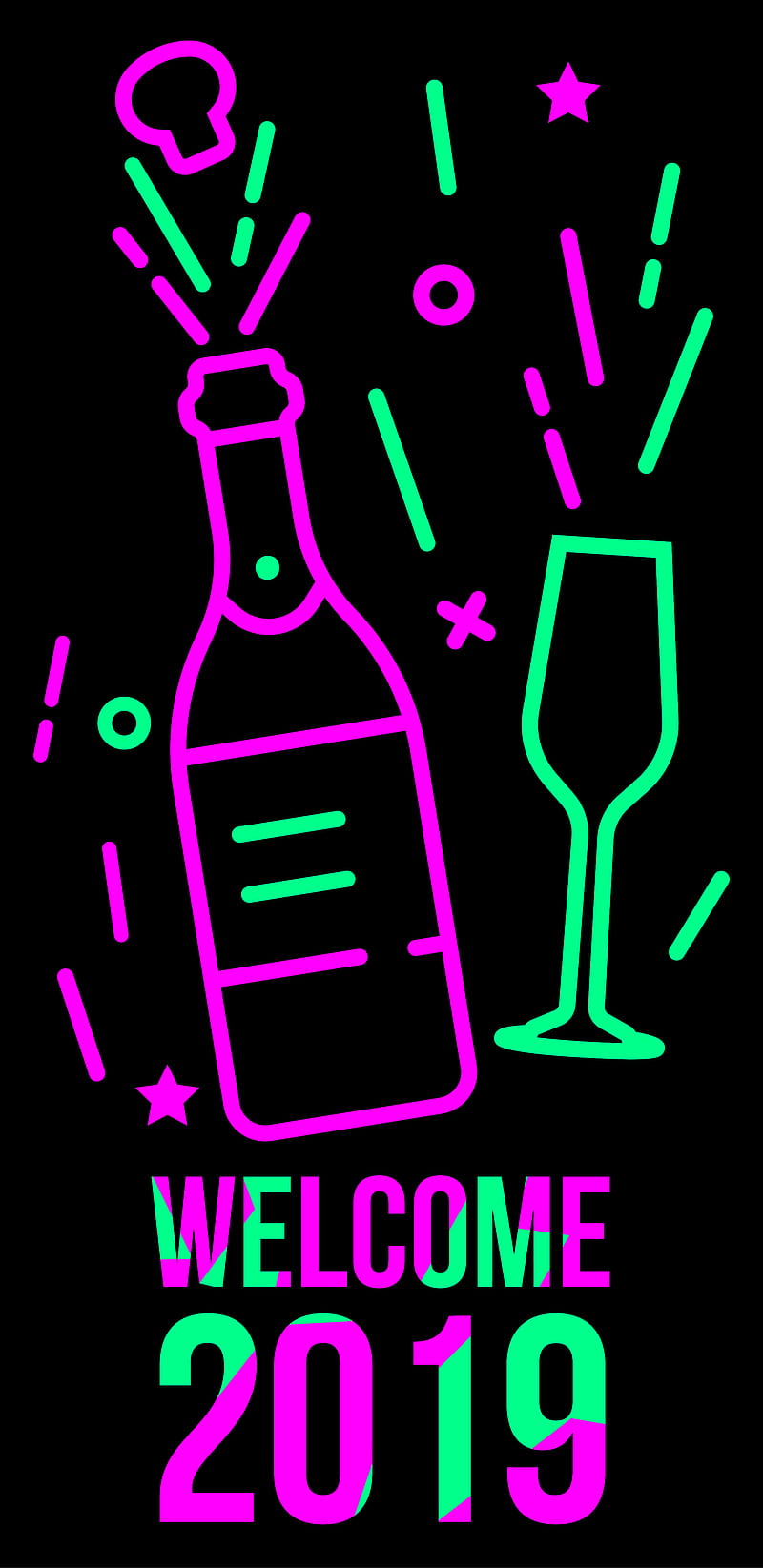 NewYear Neon, new, year, 2019, colors, welcome19, welcome, wine, newyear19, HD phone wallpaper