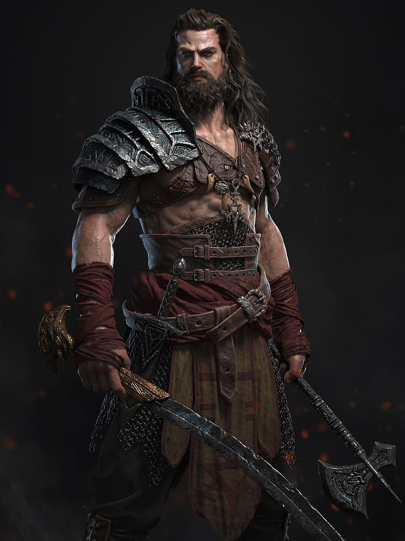 Fantasy Warrior Axe Barbarian Man White Hair Hd Wallpaper Peakpx