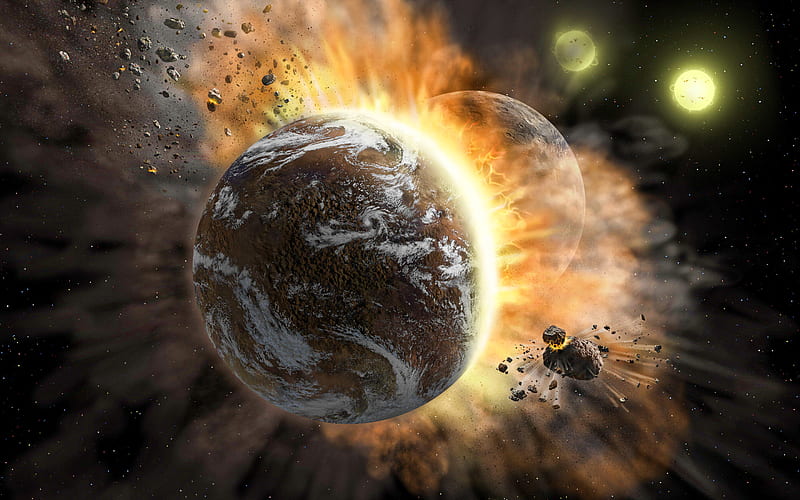 collision of planets, apocalypse, planet explosion, asteroids, galaxy, sci-fi, NASA, HD wallpaper