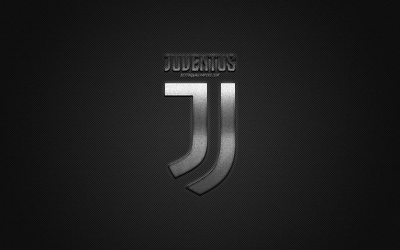 Juventus FC, Italian football club, silver metallic logo, gray fiber background, Turin, Italy, Serie A, football, Juventus logo, HD wallpaper