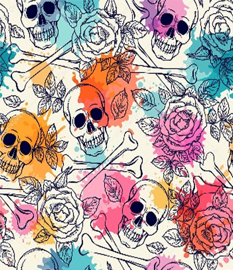 skull, calavera, colors, flowers, noviembre, rosas, HD phone wallpaper