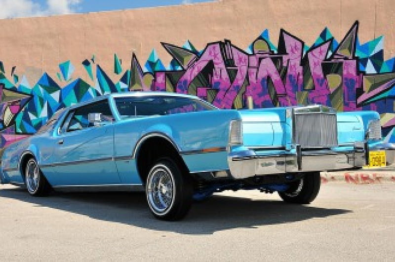 1975-Lincoln-Mark-IV, Lowrider Wheels, 1975, Blue, Lincoln, HD wallpaper