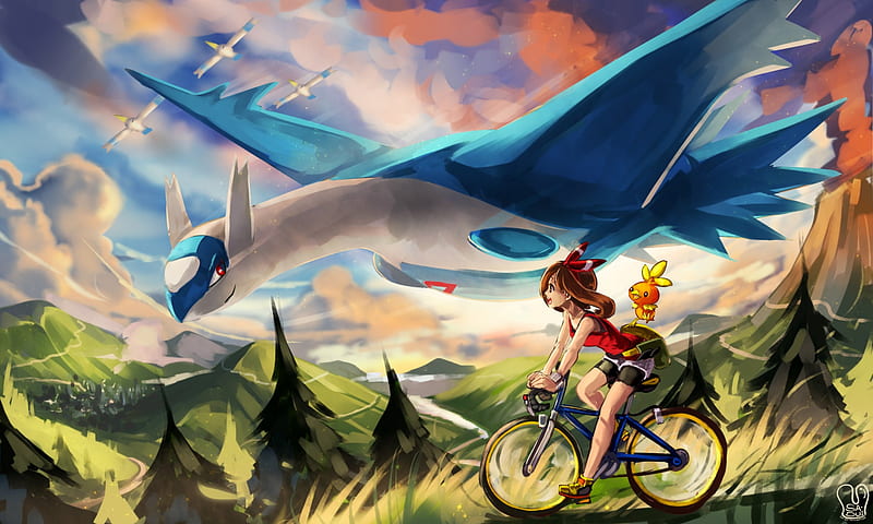 artwork, Latios, Latias, Pokémon, anime, clouds | 3574x1900 Wallpaper -  wallhaven.cc