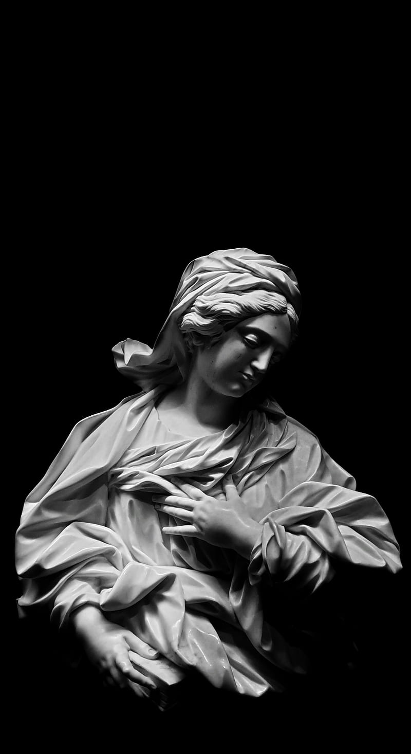 grayscale graphy of woman with left hand on chest statue, HD phone wallpaper