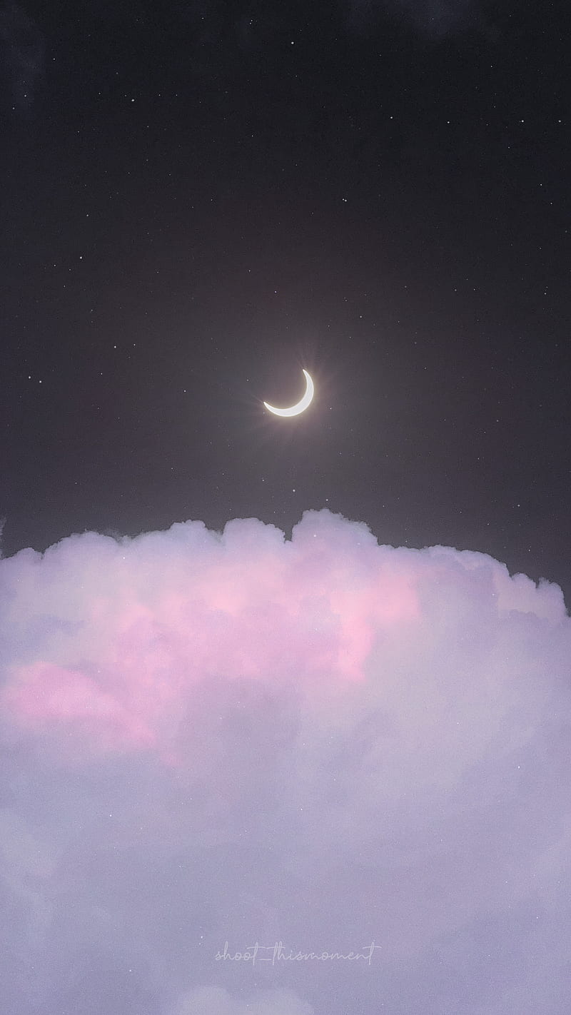 Glow in the dark, cloud, cloudscape, crescent, dreamy, moon, moonlight, night, space, starry, universe, HD phone wallpaper