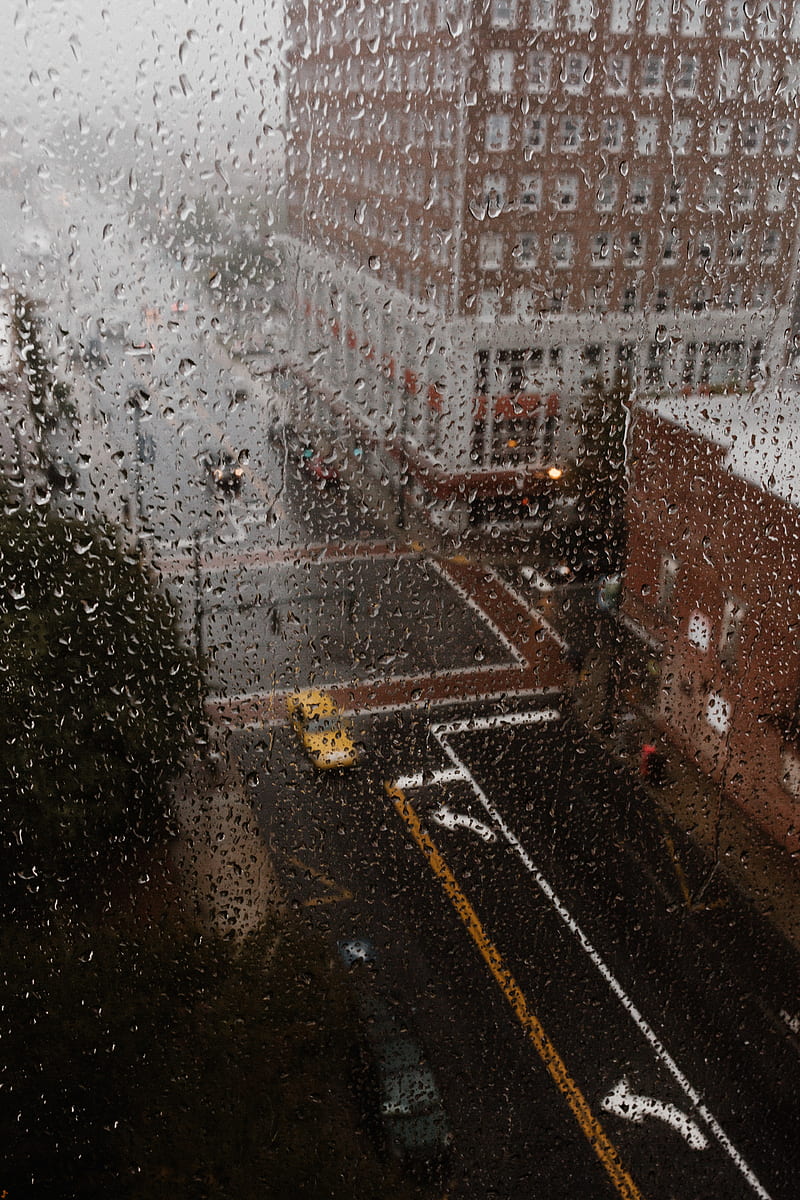 rain, glass, drops, city, wet, macro, HD phone wallpaper