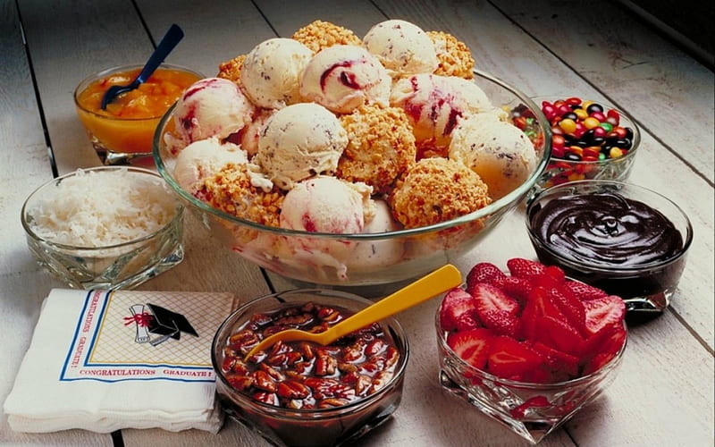 Gourmet Dining, ice cream, food, fruits, gourmet, bowl, HD wallpaper