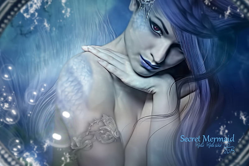 Secret Mermaid, lovely, blue dreams, Mermaid, ocean, face, sea, HD wallpaper