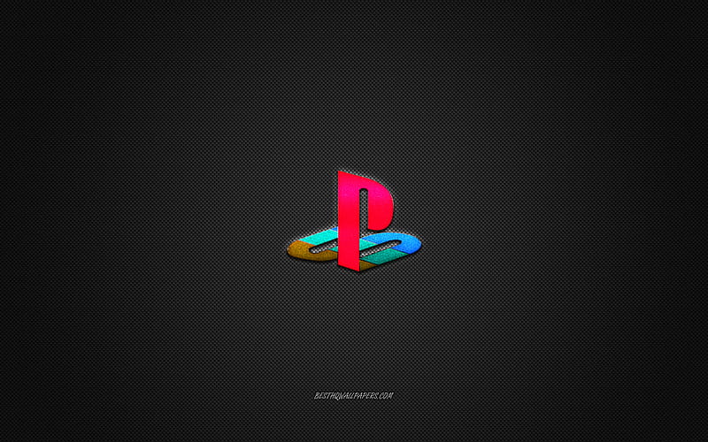 PlayStation logo, PS, shiny logo, PlayStation metal emblem, for PlayStation, gray carbon fiber texture, PlayStation, brands, creative art, HD wallpaper
