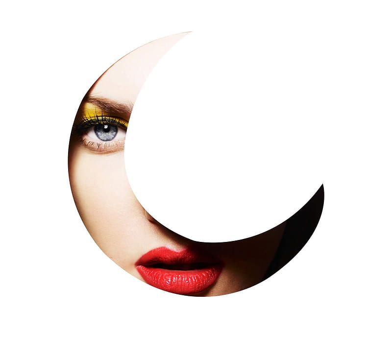 :), moon, eye, face, rankin, lips, white, red, model, woman, moon, girl, HD wallpaper