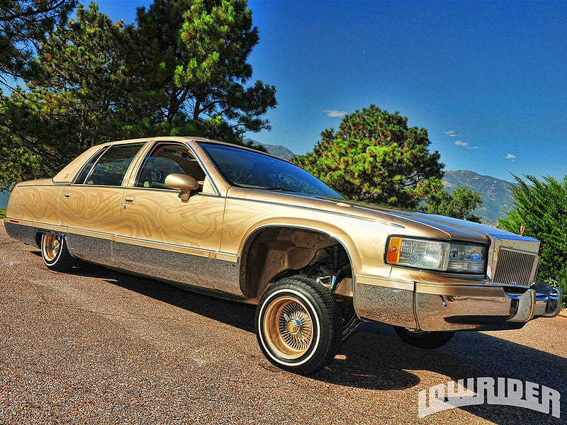 1993-Cadillac-Fleetwood, GM, Lowrider, Caddy, Gold, HD wallpaper