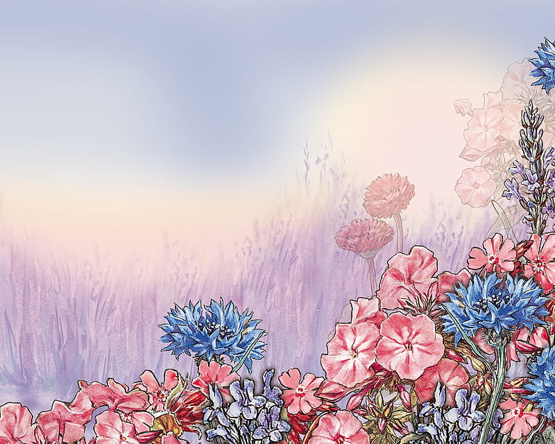 Flowers, lilac, red, purple, beauty, nature, field, blue, HD wallpaper