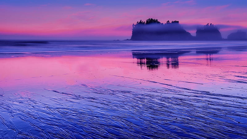 Pink sunset on the beach, beach, sunset, nature, pink, HD wallpaper