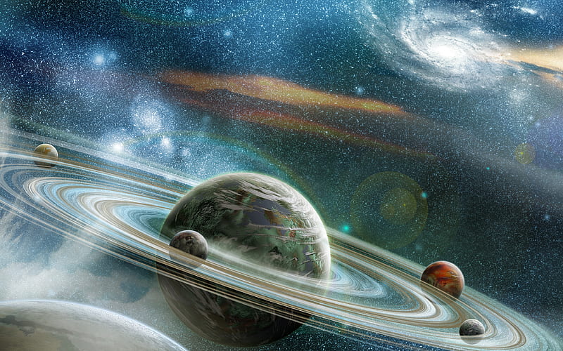 sci-fi, saturn solar system, stars, galaxy, planets, universe, HD wallpaper