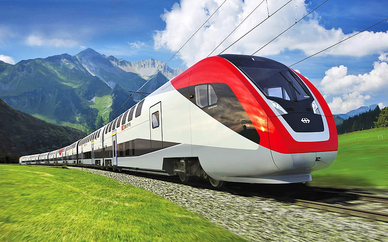 Bombardier Twindexx, high-speed train, double-decker train, Swiss Express, modern trains, HD wallpaper
