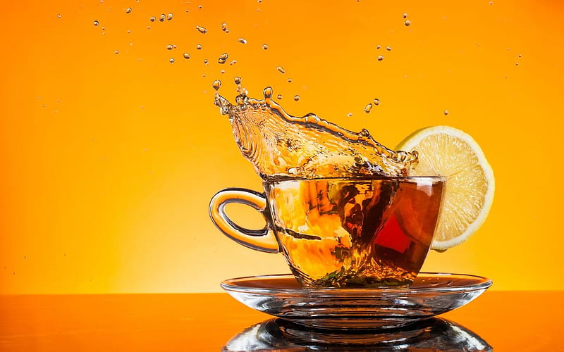 Cup of tea, Lemon, Cup, Splashing, Hot, HD wallpaper