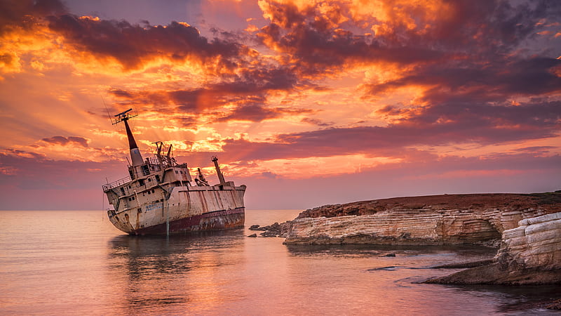 Wrecked Ship , ship, clouds, sky, HD wallpaper