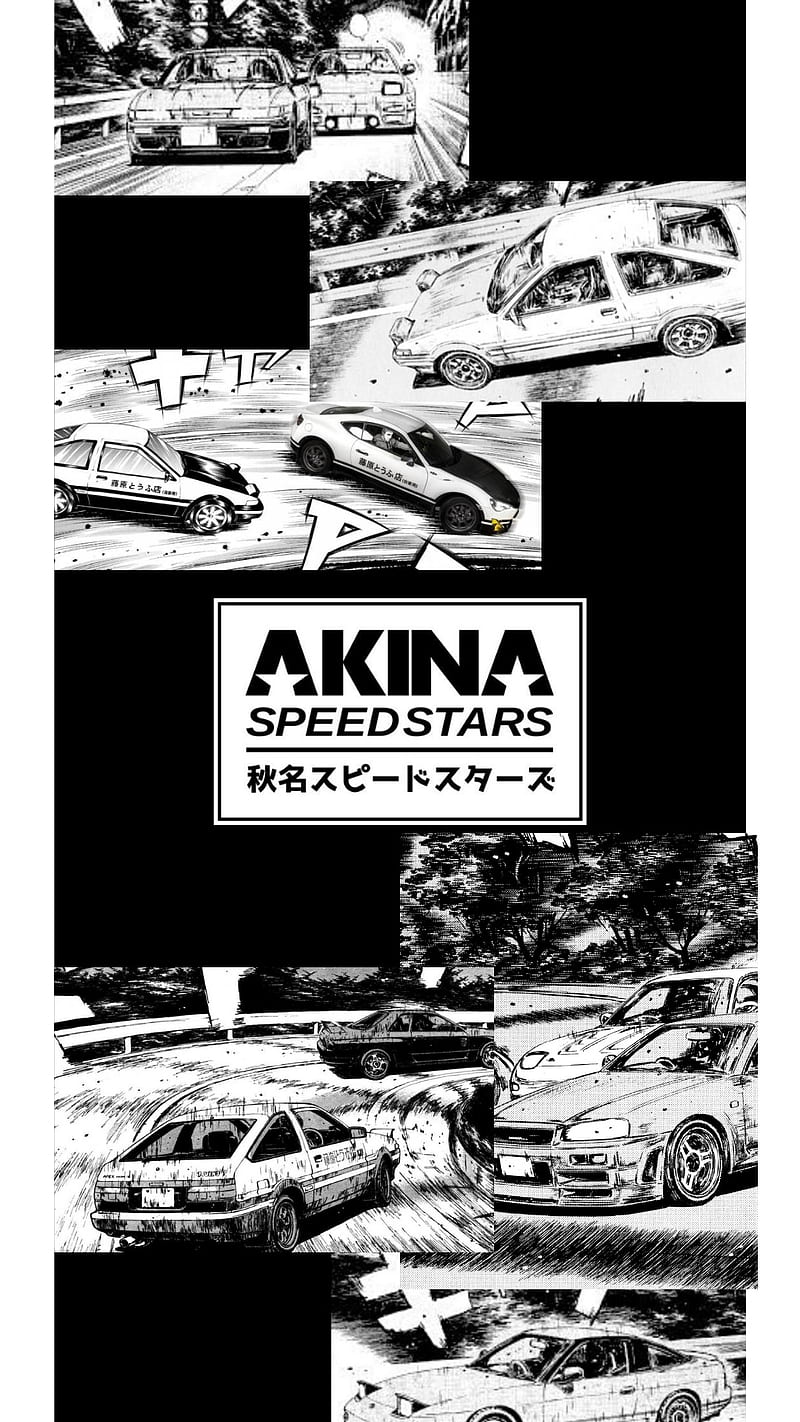 Initial D mix, initial D, white, car, black, manga, anime, HD phone wallpaper