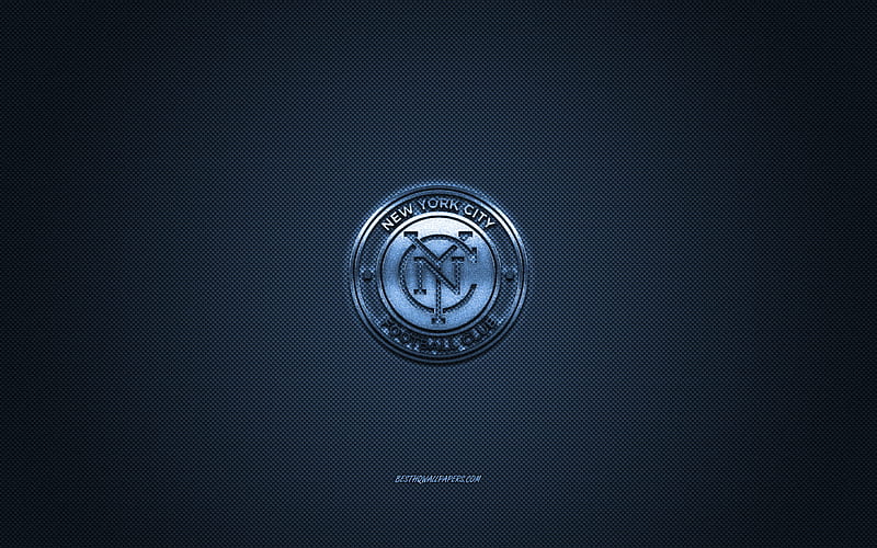 New York City FC, MLS, American soccer club, Major League Soccer, blue logo, blue carbon fiber background, football, New York, USA, New York City FC logo, soccer, HD wallpaper