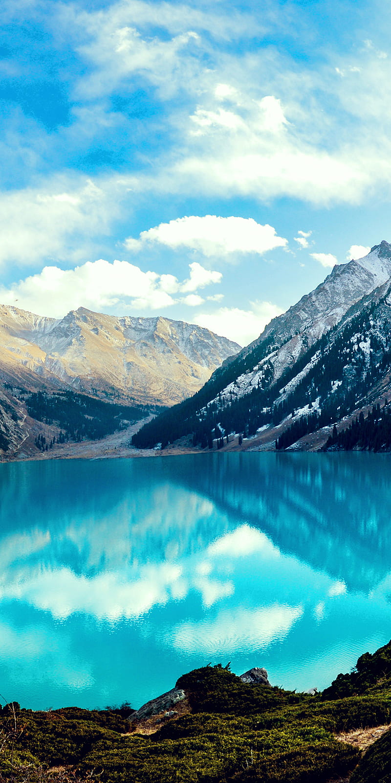 Mountain, blue, lake, nature, reflection, sky, water, HD phone wallpaper