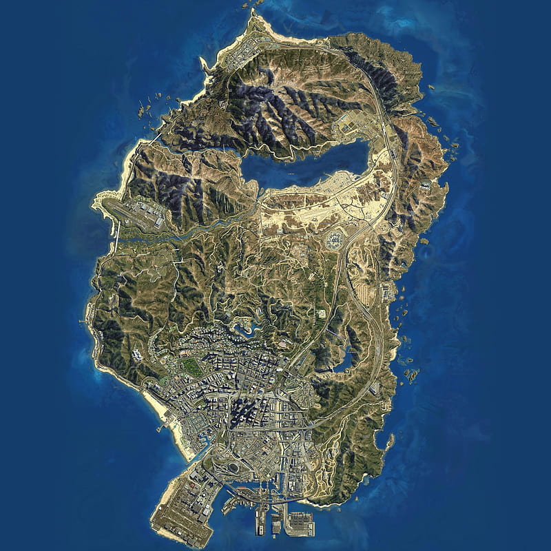 GTA V map, grand theft auto, games, ps4, xbox, gaming, game, land, water, city, HD phone wallpaper