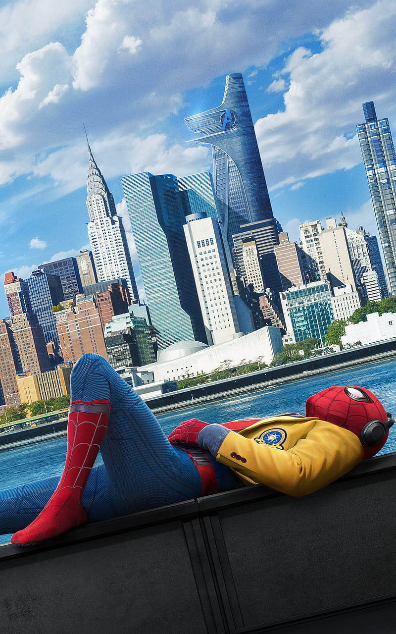 Relaxation, spiderman, spiderman homecoming, mcu, marvel, HD phone wallpaper
