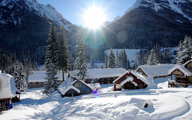 mountains houses snow winter-Scenery, HD wallpaper
