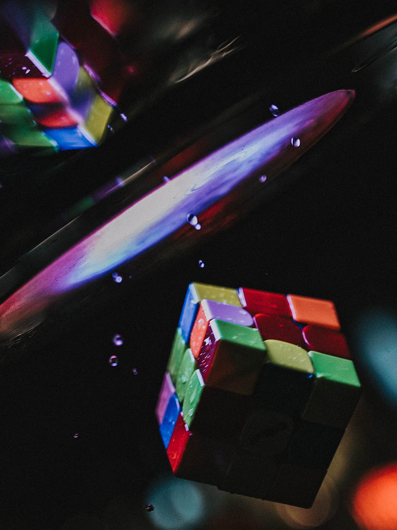 CubeWarp, colors, cube, epic, lights, rubik, rubiks cube, speedcube, splash, water, HD phone wallpaper