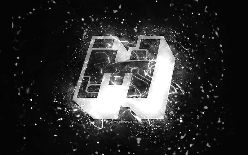 Minecraft white logo, , white neon lights, creative, black abstract background, Minecraft logo, online games, Minecraft, HD wallpaper