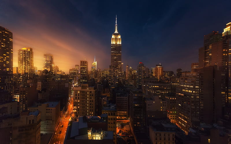 New York, Manhattan, Night, Empire State Building, Evening, USA, HD wallpaper