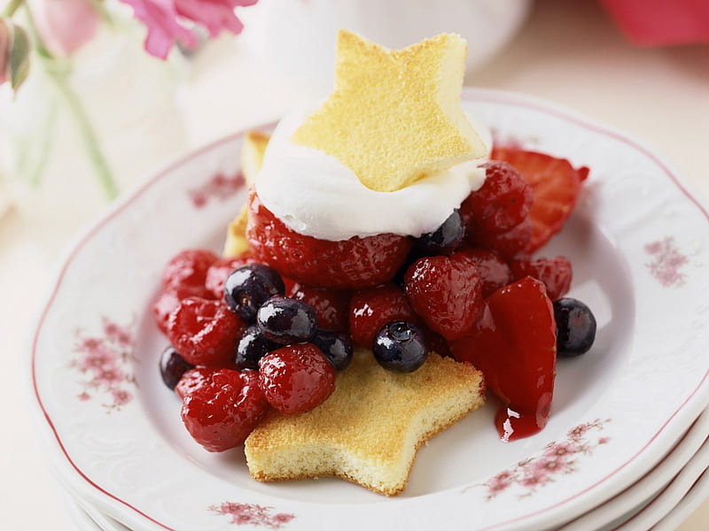 Star Breackfast, delicious, food, fruits, cream, HD wallpaper