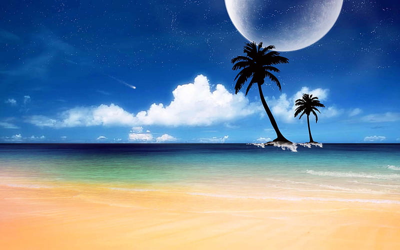 Fantastic beach, beach, moon, vacation, summer, nature, abstract, HD ...