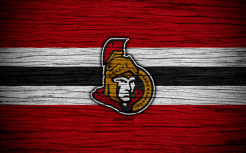 Ottawa Senators NHL, hockey club, Eastern Conference, USA, logo, wooden texture, hockey, Atlantic Division, HD wallpaper