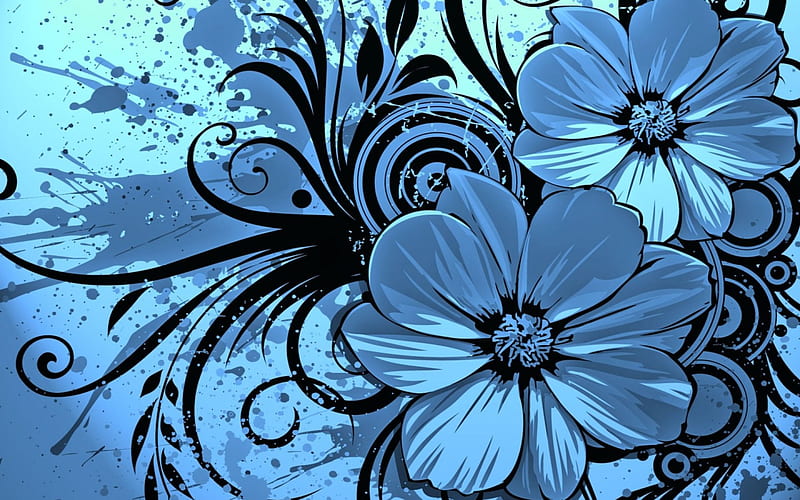 1080P free download | Black-n- Blue, black, flowers, blue, vector, HD ...