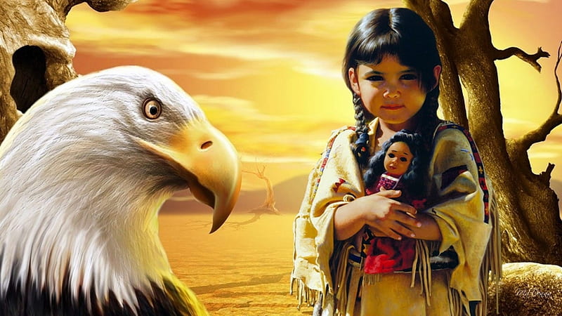 Indianerin Kind mit Adler, Indianer, Kind, Deutschland, Adler, HD wallpaper