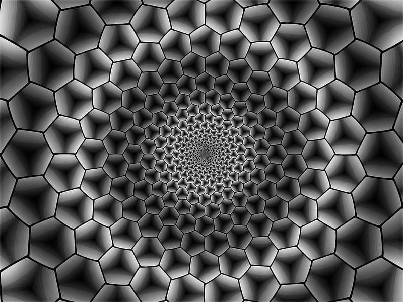hexagons, immersion, bw, monochrome, HD wallpaper