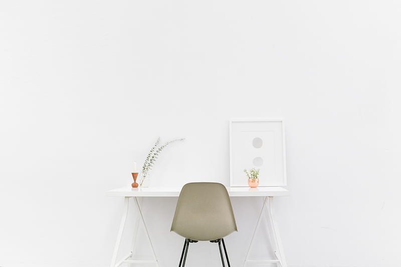Beige and Black Chair in Front of White Desk, HD wallpaper