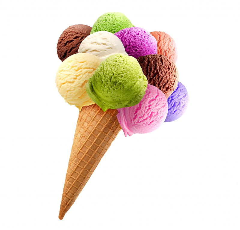 Ice Cream, colorful, ball, wafer cone, dessert, sweet, HD wallpaper