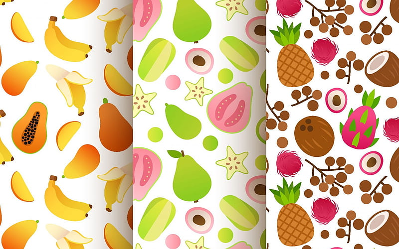 Texture, pattern, pear, coconut, papaya, ananas, fruit, vara, summer, paper, banana, HD wallpaper