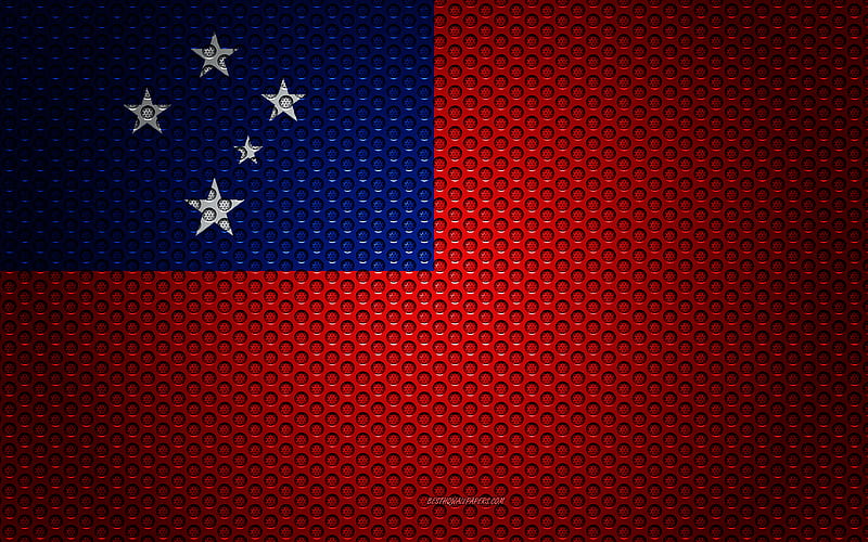 Flag of Samoa creative art, metal mesh texture, Samoa flag, national symbol, Samoa, Oceania, flags of Oceania countries, HD wallpaper